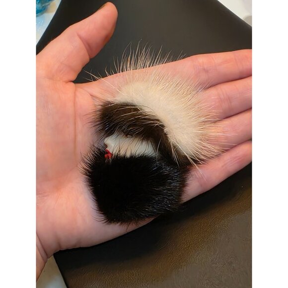 Vintage Mink Fur & Porcelain Face Brooch‎ Pin With White & Black Fur Accent - Picture 3 of 6